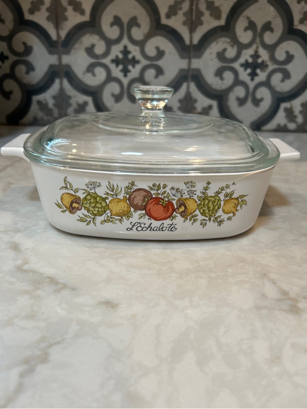 VINTAGE CORNING WARE casserole dish- "Spice of Life" collection & Clear Lid